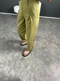 Lovas Yağ Yeşili Lux Kalite Keten Pantolon GausPANTOLONGU004583