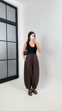 Kahve Beli Lastikli Cepli Balon Keten Pantolon Gaus00391GausPANTOLONGU1001915