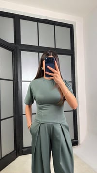Yeşil Üst Beli Lastikli Pantolon Diagonel Kumaş Takım GAUS-01306GAUSSuitsGAUS-01306
