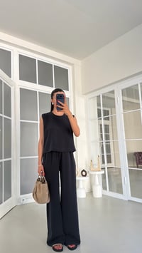 Lacivert Bluz Beli Lastikli Pantolon Yıkamalı Tencel Takım GAUS-01795GAUSSuitsGAUS-01795