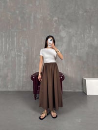 Kahve Kısa Kollu Renk Bloklu Elbise Gaus00124GausELBİSEGU1001280