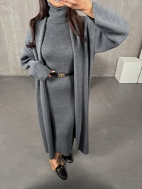 Sores Antrasit Balıkçı Yaka Yandan Yırtmaçlı Elbise Triko Hırka İkili TakımGausTAKIMGU100312