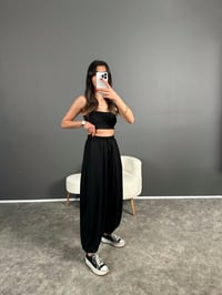 Siyah Pike Modal Kumaş Şalvar Pantolon GausPANTOLONGU004763