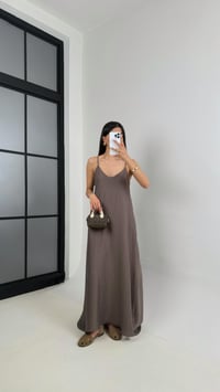 Kahve Askılı Astarlı Cepli Tencel Elbise Gaus00449GausELBİSEGU1002046