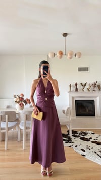 Mürdüm Halter Yaka Gold Toka Detaylı Bluz Etek İkili Premium Takım GAUS-01631GAUSTAKIMGAUS-01631