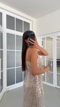 Bej Ayarlanabilir Askılı Astarlı Pullu Etek GAUS-01684GAUSELBİSEGAUS-01684