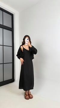 Siyah Ayarlanabilir Askılı Elbise Gömlek İkili Tensel Takım Gaus00467GausTAKIMGU1002092