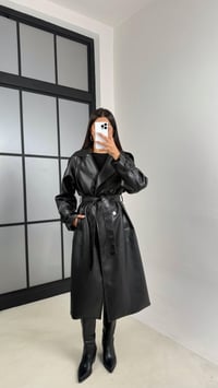 Siyah Yırtmaç Detaylı Astarlı Premium Deri Trençkot GAUS-00575GAUSTRENÇKOTGAUS-00575