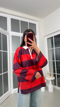 Kırmızı Polo Yaka Şeritli Bluz GAUS-02306GAUSBLUZGAUS-02306