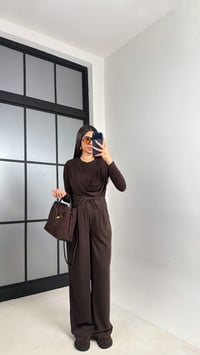 Acı Kahve Beli Lastikli Kuşaklı İthal Kumaş Pantolon GAUS-00869GAUSPANTOLONGAUS-00869