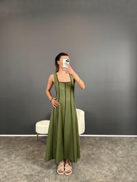 Haki Biyeli Premium Keten Uzun Elbise GausELBİSEGU004609