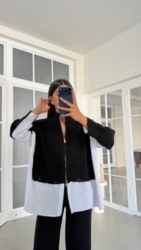 Siyah Gömlek Detaylı Örme Hırka Beli Lastikli Cepli Pantolon İkili Triko Takım GAUS-02132GAUSSuitsGAUS-02132