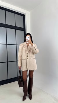 Ekru Astarlı Vatkalı Keçe Kumaş Blazer Ceket GAUS-00225GAUSCEKETGAUS-00225
