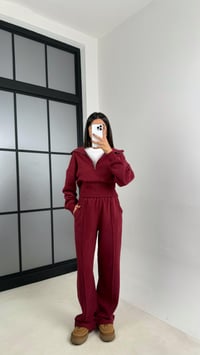 Bordo Selanik Tshirtlü 3'Lü Örme Takım GAUS-00154GAUSTAKIMGAUS-00154