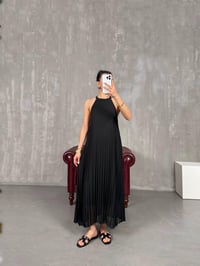 Siyah Pileli Astarlı Uzun Elbise Gaus00122GausELBİSEGU1001275