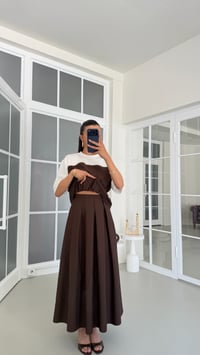 Kahve TWST Model Beli Lastikli Bluz Etek İkili Takım GAUS-01768GAUSTAKIMGAUS-01768
