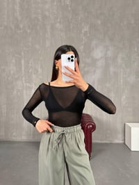 Siyah Transparan Kaşmir Dokulu Bluz Gaus00272GausBLUZGU1001628