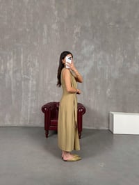 Haki Sıfır Kol Gold Detaylı Yırtmaçlı Elbise Gaus00141GausELBİSEGU1001325