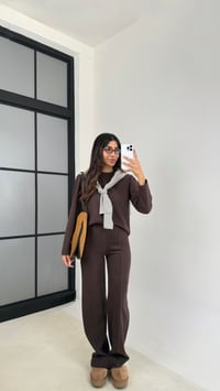 Acı Kahve Bisiklet Yaka Üst Beli Lastikli Pantolon Basic Yumuşak Triko Takım GAUS-00109GAUSTAKIMGAUS-00109