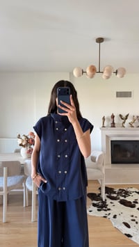 Lacivert Yelek Beli Lastikli Şalvar Pantolon İkili Modal Takım GAUS-01652GAUSSuitsGAUS-01652