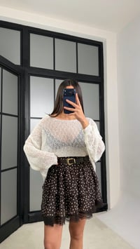 Acı Kahve Kemerli Katlı Puantiye Desenli Etek PNY07 GAUS-01322GAUSSkirtGAUS-01322