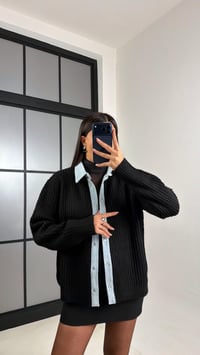 Siyah Denim Detaylı Örgü Hırka GAUS-00792GAUSHIRKAGAUS-00792