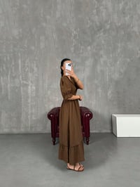 Kahve V Yaka Beli Lastikli Büzgülü Müslin Pinterest Elbise Gaus00022GausELBİSEGU1001037