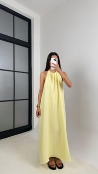 Sarı Boyundan Bağlamalı Müslin Elbise Gaus00588GausELBİSEGU1002374