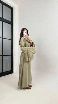 Haki Önü Bağlamalı Kuşaklı Astarlı Vual Kumaş Elbise Gaus00344GausELBİSEGU1001801