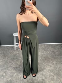 Alfa Haki Büzgülü Bluz Pantolon İkili TakımGausTAKIMGU008044