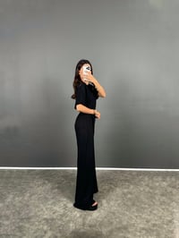 Nore Siyah Modal Kumaş Rahat Dokuma Kısa Kol Tshirt Pantolon TakımGausTAKIMGU008715
