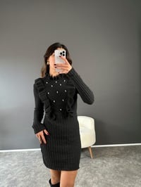 Quinn Antrasit İncili Triko Romantik ElbiseGausELBİSEGU003052