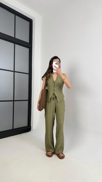 Haki Önü Düğmeli Yelek Beli Lastikli Pantolon Gofre Takım Gaus00454GausTAKIMGU1002061