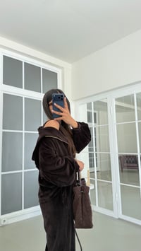 Acı Kahve Kapüşonlu Hırka Crop Beli Lastikli Pantolon 3'lü Kadife Takım GAUS-02033GAUSTAKIMGAUS-02033