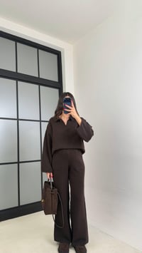 Acı Kahve Polo Yaka Kazak Beli Lastikli Pantolon Triko Takım GAUS-00874GAUSSuitsGAUS-00874