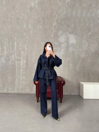Vanola Lacivert Belden Kuşaklı Tasarım Premium Denim Takım GausTAKIMGU100491