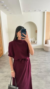 Mürdüm Kuşaklı Triko Midi Elbise GAUS-01169GAUSELBİSEGAUS-01169