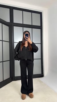 Siyah Kapüşonlu Hırka Beli Lastikli Pantolon İkili Triko Takım GAUS-01184GAUSTAKIMGAUS-01184