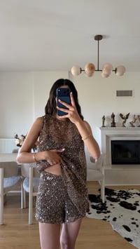 Kahve Muadil Astarlı Pullu Şort GAUS-01651GAUSŞORTGAUS-01651