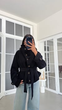 Lacivert Kuşaklı Astarlı Dik Yaka Ceket GAUS-02175GAUSJacketsGAUS-02175