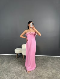 Look Pembe Gül Detaylı Straplez Astarlı ElbiseGausELBİSEGU007948