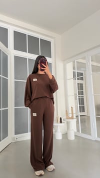 Kahve Kazak Beli Lastikli Pantolon İkili Selanik Kumaş Takım GAUS-02300GAUSTAKIMGAUS-02300