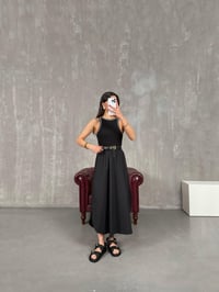 Siyah Poplin Karışımlı Fitilli Sıfır Kol Yırtmaçlı Cepli Elbise Gaus00172GausELBİSEGU1001399