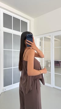 Kahve Fırfırlı Bluz Beli Lastikli Pantolon İkili MD Muadil Tencel Takım GAUS-01605GAUSSuitsGAUS-01605