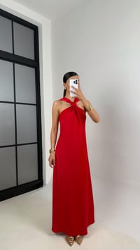 Kırmızı Bağlama Detaylı Saten Elbise Gaus00503GausELBİSEGU1002359
