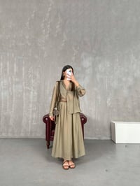 Haki Gömlek Astarlı Beli Lastikli Etek Kırışık Tensel Takım Gaus00158GausTAKIMGU1001366