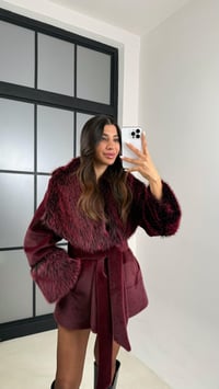 Bordo Kürk Detaylı Astarlı Kaşe Mont GAUS-00559GAUSMONTGAUS-00559