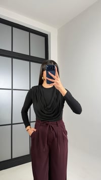 Mürdüm Beli Lastikli Kuşaklı İthal Kumaş Pantolon GAUS-00869GAUSPANTOLONGAUS-00869