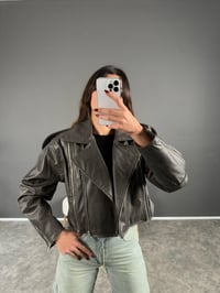 Viva Gri Eskitme Fermuarlı Deri Ceket GausCEKETGU004022