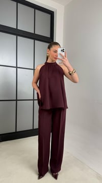 Mürdüm Sıfır Kol Bluz Beli Lastikli Pantolon İkili Premium Takım GAUS-00984GAUSTAKIMGAUS-00984